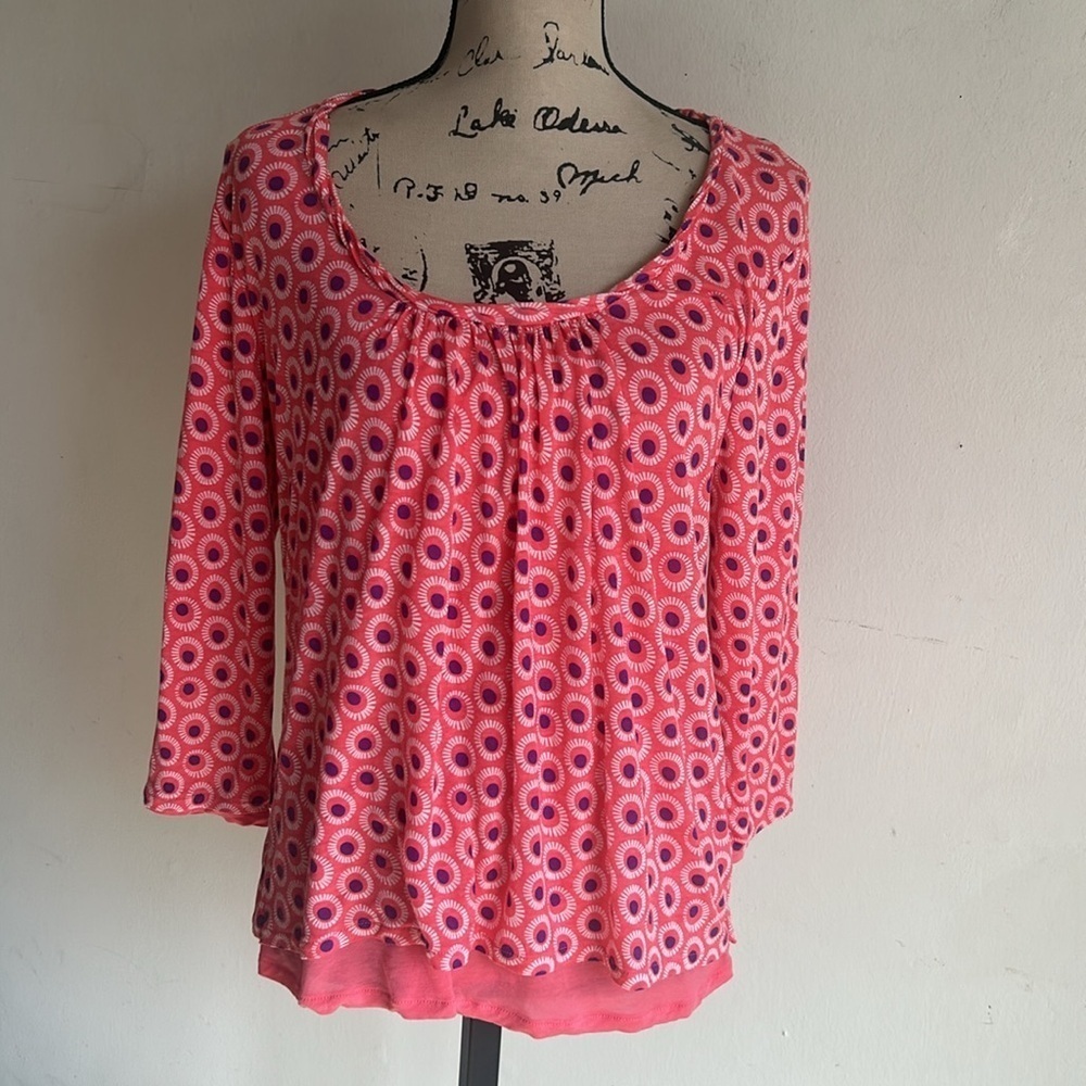 Boden Abstract Print Scoopneck Pink Top Size 12 - Picture 4 of 11